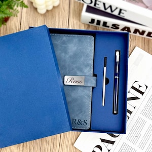 Personalisiertes Lederbuch mit Stift, Notizbuch mit individueller Gravur, Geschenkset, Business-Geschenk für Männer, Abschlussgeschenk, personalisiertes Namensjournal