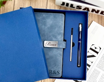 Personalized Leather Journal with Pen, Custom Engraved Notebook Gift Set, Business Gift for Men, Graduation Gift, Custom Name Journal