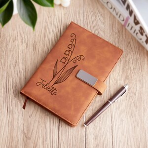 Personalized Birth Flower Journal with Pen, Custom Engraved A5 Notebook Gift Set, Graduation Gift, Birthday Gifts for Her image 9