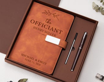 Personalized Wedding Officiant Gift Set, Custom Engraved Leather Notebook, Thank You Gift For Officiant, Will You Be Our Officiant Proposal