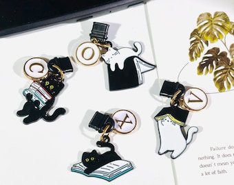 Black Cat Kindle Charm: Personalized Initial, Book Lover Gift