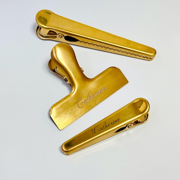 Personalized Brass Binder Clip, Custom Engraved Metal Paper Clip, Minimalist Gold Planner Clip, Name Custom Office Clip Gift