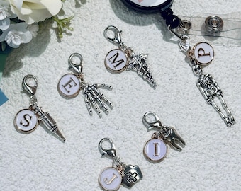 Nurse Badge Reel Charm, Skeleton Bow Badge Reel Charm, Medical Badge Reel Accessory, Keychain Charms, Healthcare Worker Gift, Nurse Gifts