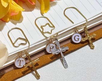 Personalized Cross Paper Clip, Custom Initial Planner Accessories, Page Saver Holder, Gift for Bible, Journal, or Book Lover