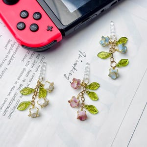 Lily of the Valley Flower Dust Plug Charms for Nintendo Switch, Set of 3 Colors or Individual, Kawaii Handmade Phone Jack Accessory Gift