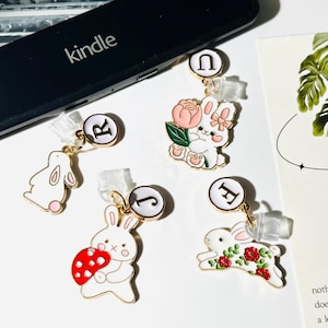 Custom Bunny Kindle Charm, Phone Charm, Dust Plug Charm, E-Reader Accessory, Gift for Bookish