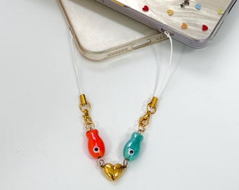 Ceramic Matching Fish Keychain, Gold Magnetic Bag Purse Charm, Cute Gifts for BF GL Friends