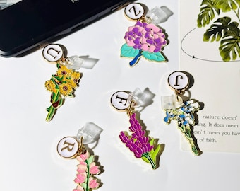 Floral Kindle Dust Plug: Personalized Initial Charm, Botanical E-Reader Accessory