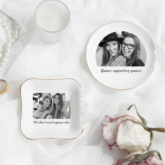 Custom Bestie Photo Trinket Dish, Personalised Jewelry RIng Tray, Ceramic Tray for Sister, Best Friends Wedding Gift