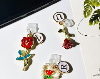 Personalized Rose Kindle Dust Plug Charm: Floral E-Reader Accessory