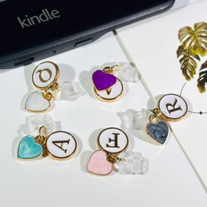 Custom Heart Initial Kindle Charm, Phone Charm, Dust Plug Charm, E-Reader Accessory, Gift for Bookish
