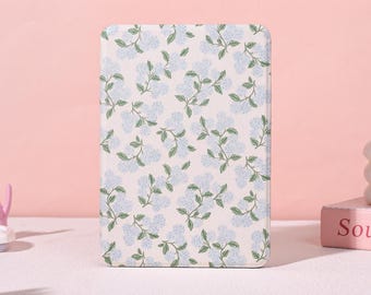 Light Blue Hydrangea Kindle Case,Kindle Paperwhite 10/11/12th Cover,Kobo Libra/Clara Case,Fancy Case with Auto Wake/Sleep,Custom e-Reader