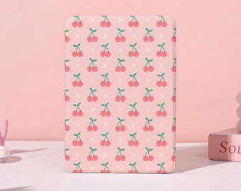 Pink Cherry Pattern Kindle Case,Kindle Paperwhite 10/11/12th Cover,Kobo Libra/Clara Case,Fancy Case with Auto Wake/Sleep,Custom e-Reader