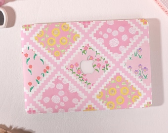Pink Patchwork Floral MacBook Hard Case,MacBook Air 13/15" 2025,MacBook Pro 13 14 15 16 Inch,M1 M2 M3 M4 M5 Laptop Cover,Personalized Gift