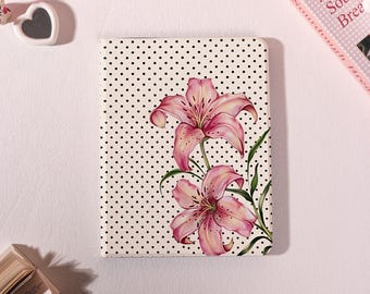 Lily Flower on Polka Dot iPad Case with Auto Wake for iPad Pro 2025 13" 11",iPad Air 7/6/5th,iPad 7/8/9th Mini 8.3" 7.9" Cover,Personalized