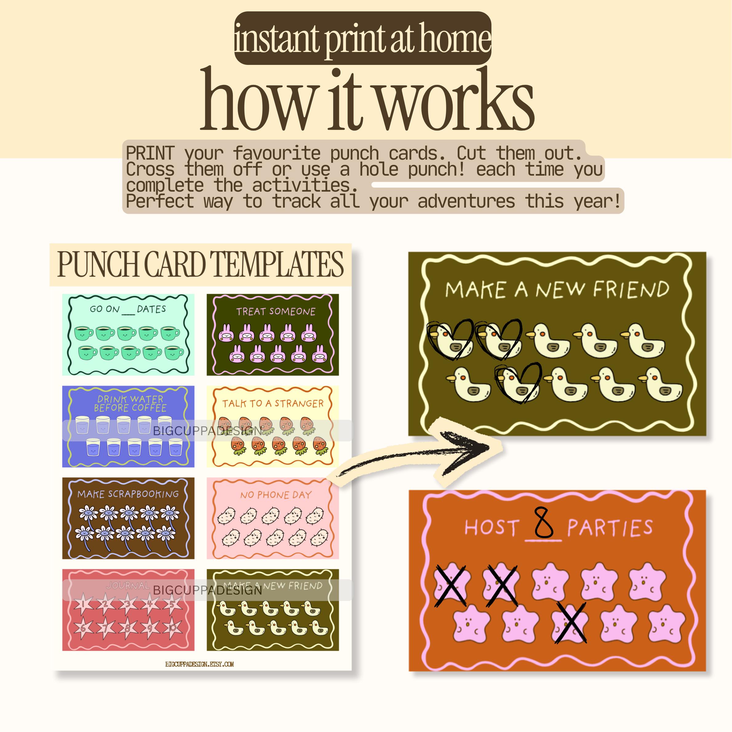 2026 Punch Card Digital Printable, Editable Canva Template New Year ...