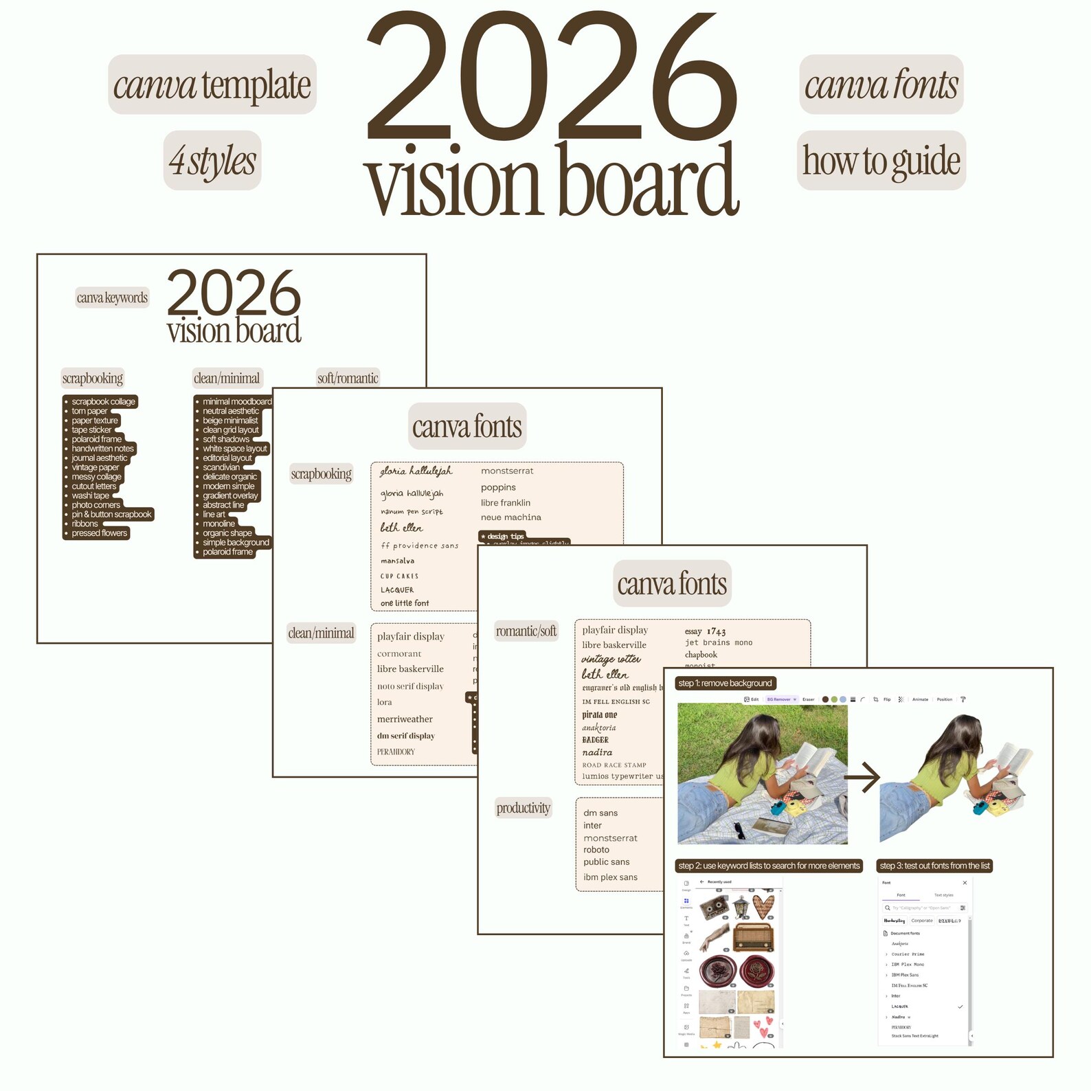 Vision Board 2026 4 Styles Canva Template, Editable and Printable ...