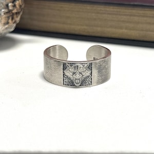Handcrafted Wolf Ring - Sterling Silver Adjustable Band for Men & Women - Unique Animal Jewelry, Gift for Nature Lovers