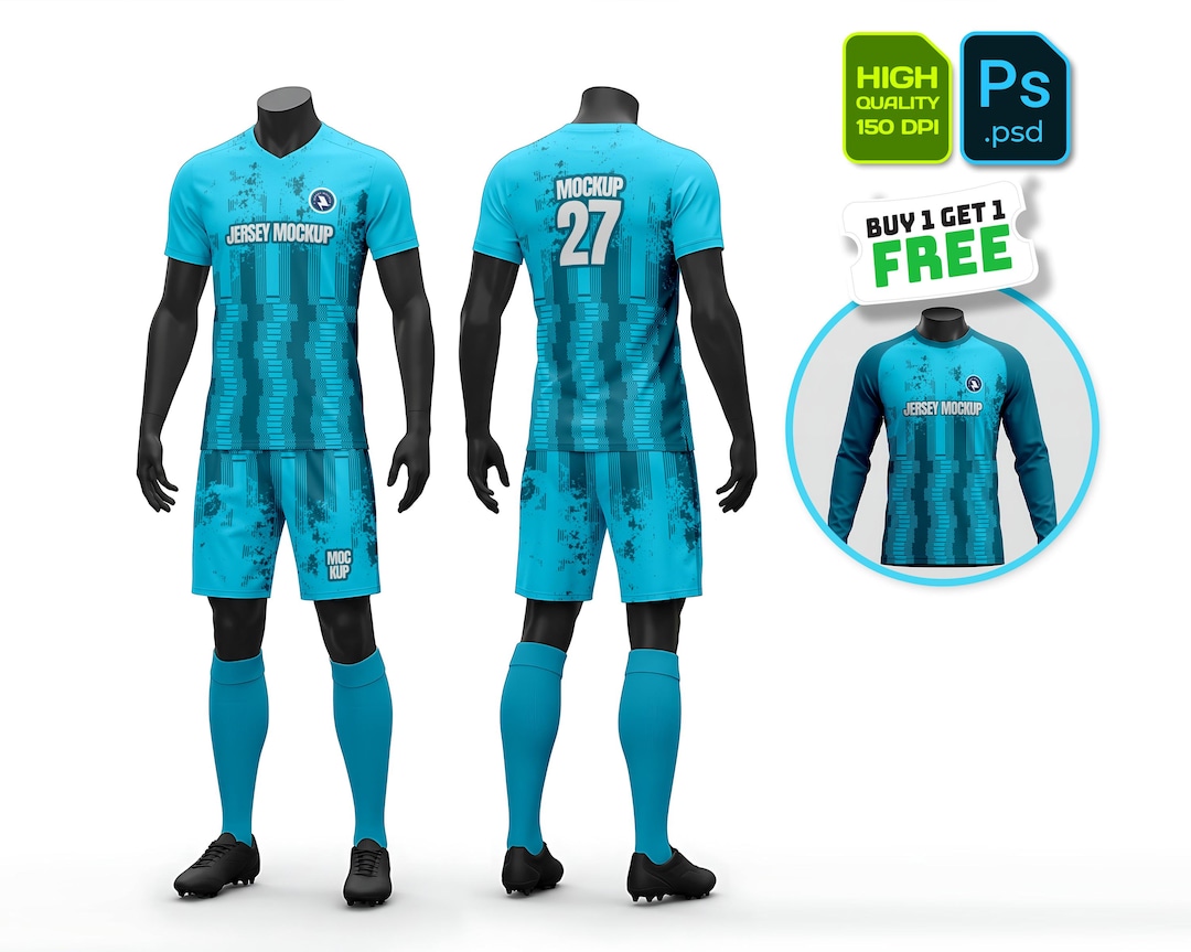 Football Jersey Mockup: Front Back, Streetwear Tech Pack (PSD