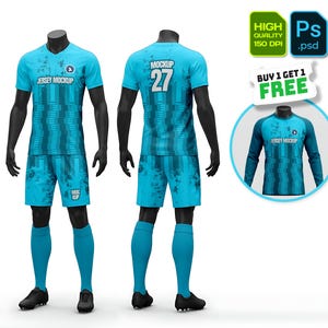Maqueta de camiseta de fútbol: delantera y trasera, paquete tecnológico de ropa urbana (PSD)