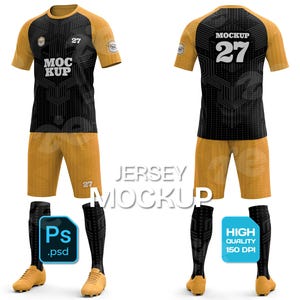 Maqueta de camiseta de fútbol: Plantilla PSD de equipación completa para merchandising del equipo (descarga digital)