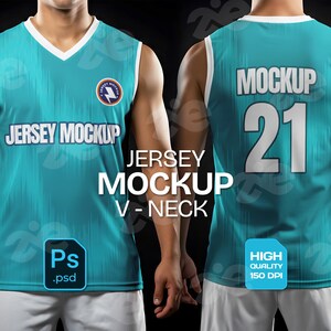 Maqueta de camiseta de baloncesto: paquete PSD de vista dual con cuello en V (descarga digital)
