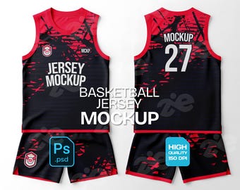 Basketball Jersey PSD Mockup | Front & Back View, Red Black (Digital Download)