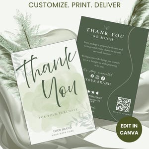 Botanical Thank You Card Template | Sage Green Packaging Insert (Digital Download)