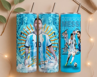 Diseño de copa de fútbol azul y dorado con estampado de Argentina – Vaso delgado de 20 oz (591 ml) PNG