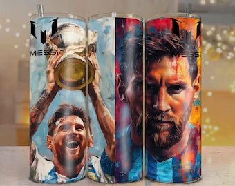 Blue White Soccer Hero Tumbler Wrap – Champion Cup Design – 20oz Skinny PNG Download