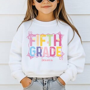 Custom Name Fifth Grade Shirt for Girls, Back to School Sweatshirt, Personalized 5th Grade Outfit, Cute Preppy Pastel Classroom Student Tee