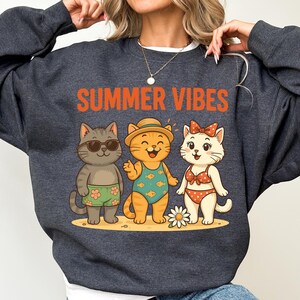 Summer Cat Sweatshirt, Cute Vacation Vibes Shirt, Sweet Beach Shirt, Girly Cat Lover Shirt, Aesthetic Meow Summer Shirt, Funny Summer Gift