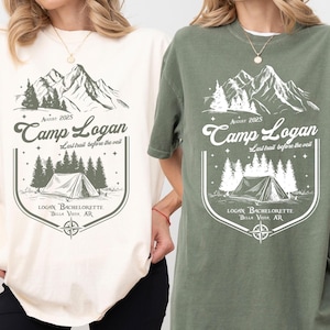 Personalisiertes Camp Bachelorette T-Shirt, Benutzerdefinierter Text Camping Shirts, Brautparty am See-Thema, Outdoor Bergbraut Shirt, Wandern Bach Tee