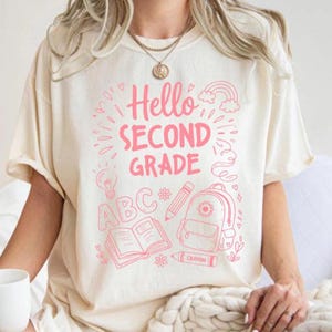Hello Second Grade Teacher Shirt, 2nd Grade Back to School T-Shirt, Cute First Day Teaching Outfit, Fun Classroom Graphic Tee Women