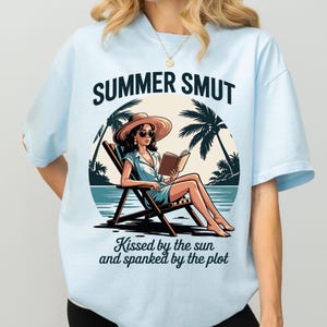Retro Book Girl Summer T-Shirt, Bookish Summer Shirt, Summer Smut Shirts, Book Lover Gift, Romance Reader Tee, Trendy Bookish Girl Shirt