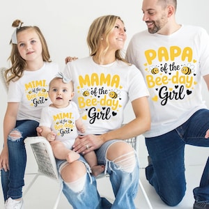 ビーデーファミリーお揃いシャツ、誕生日ビーパーティー衣装、ママパパおばあちゃんTシャツ、ビーデーガールスウェットシャツ、キュートなビーデーシャツ