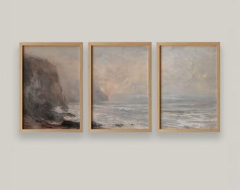 Set of 3 Coastal Seascape Prints: 19th Century Triptych Wall Art (Digital Download)