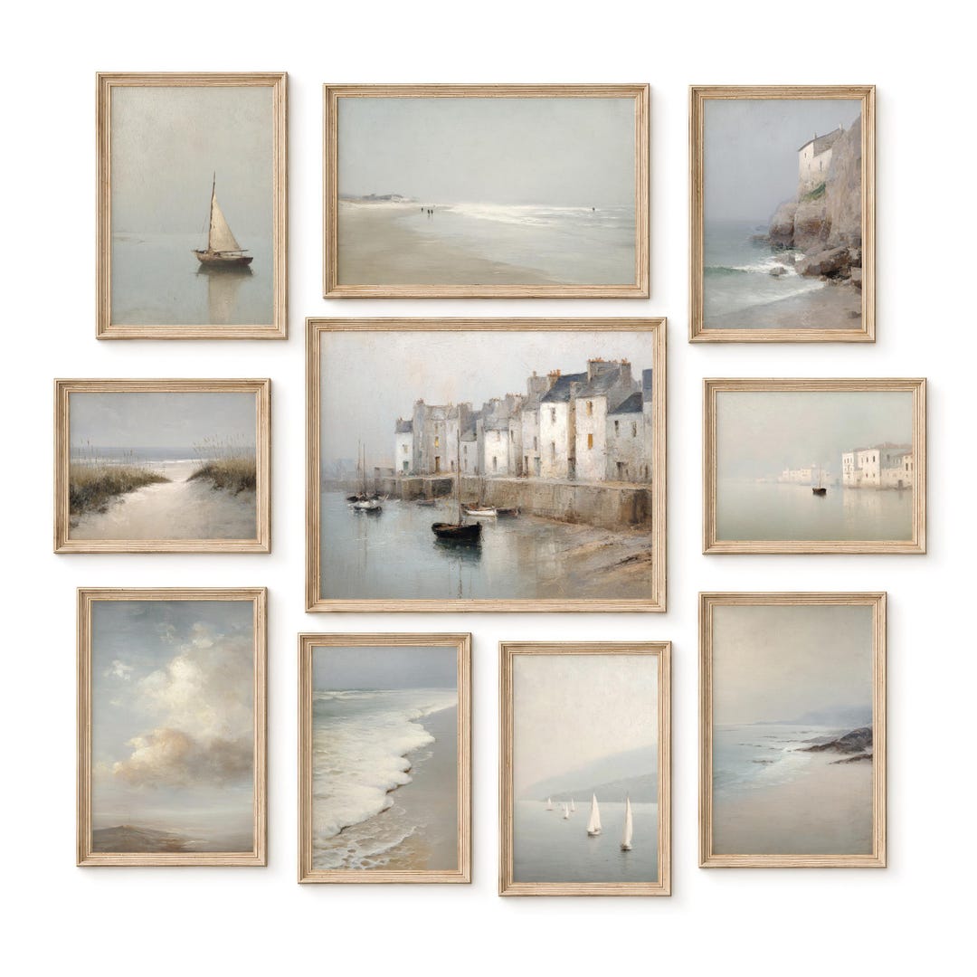 Coastal Gallery Wall Art Set: Vintage Seascape Sailboat Beach House ...