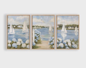 Set of 3 Floral Coastal Prints: Seaside Cottage Wall Art (Digital Download)