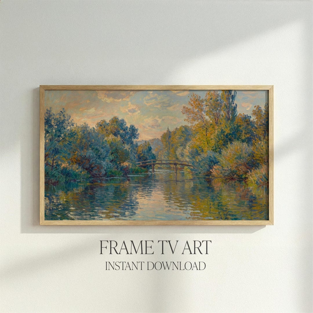 Samsung Frame TV Art River Bridge Landscape: Classic Impressionist ...
