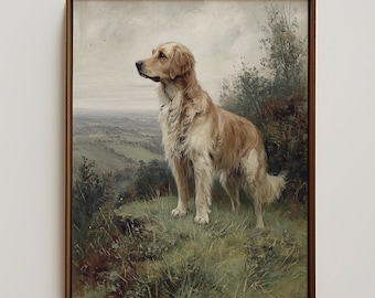 Vintage Golden Retriever Print: Rustic Dog Portrait, Farmhouse Decor (Digital Download)