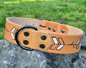 Engraved Leather Dog Collar | Genuine Leather arrow collar| Simple dog collar / Boho style / brown dog collar / Hand made dog collar