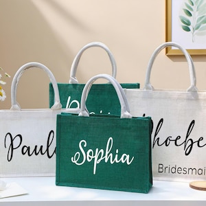 Custom Bridesmaid Gift Bag, Burlap Gift Bag with name, Bridesmaid Proposal, Bachelorette Party, Bridal Shower, Beach Tote Bag, Thank You Bag