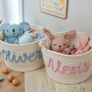 Personalized Baby Shower Gift Basket, Rope Cotton Baby Gift Basket, Baby Gift Basket, Toy Basket, Newborn Gift, Baby Name Gift, Baby Basket