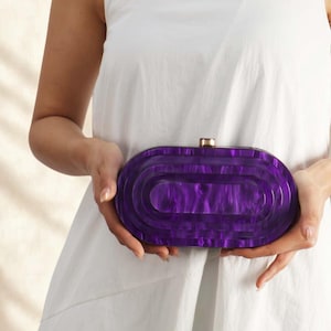 Amethyst Purple Acrylic Evening Bag | Retro Clutch Purse | Pearlescent Statement Bag | Summer Party Crossbody | Geometric Marbled Handbag