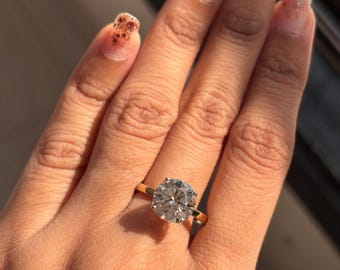 3CT Round Lab Grown Diamond Engagement Ring – 14K Yellow Gold Solitaire, IGI Certified