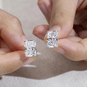 4CT Radiant Cut Lab-Grown Diamond Earrings – 14K White Gold IGI Certified Solitaire Studs for Women & Girls, Moissanite Option Available.