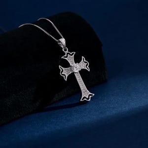 Round Cut Solitaire with Halo Lab Grown Diamond Cross Pendant with Chain | Moissanite Option | Religious Gift for Baptism, Communion Gift.