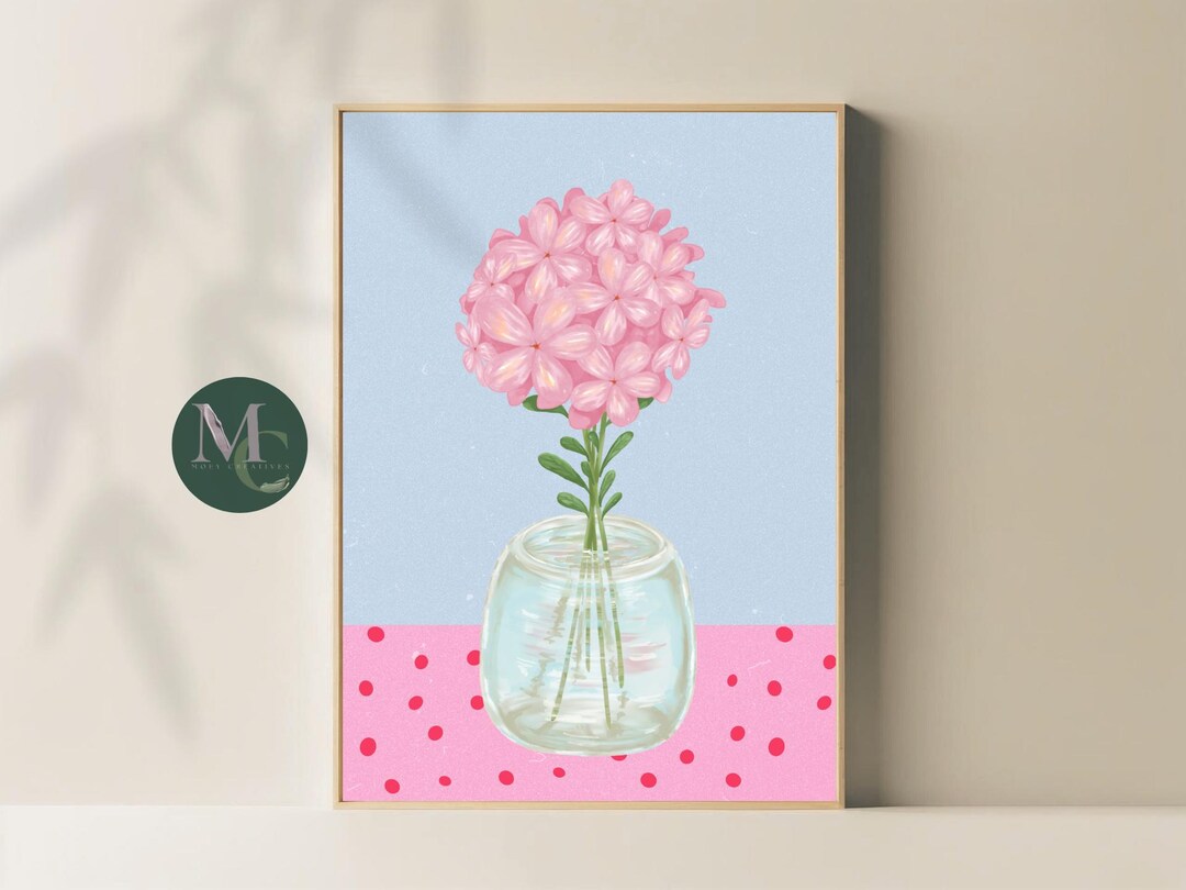 Flower Vase Print Retro Polka Dot Wall Art Printable Set of 2 Pink ...