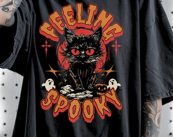 Maglietta spettrale per amanti dei gatti: maglietta vintage di Halloween